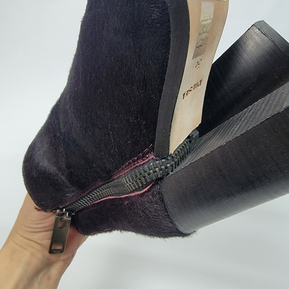 Diesel Women Block Heel Burgundy Cow Leather Zip Up Around Round Toe Ankle Boots - Picture 8 of 12